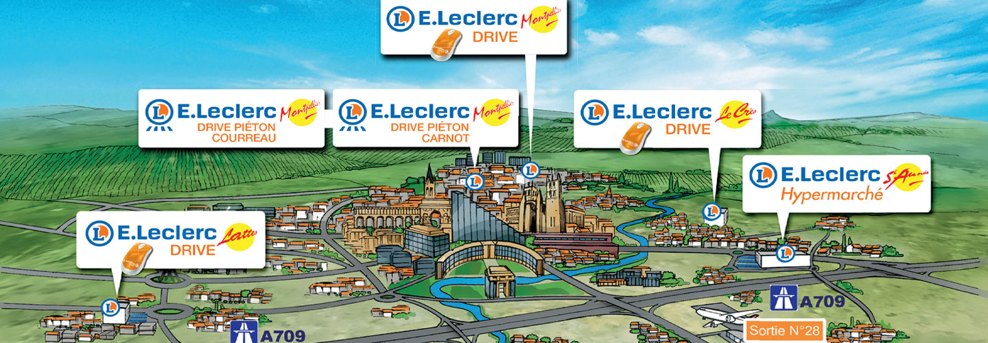Le plan de situation du magasin E. Leclerc Saint-Aunès - Montpellier Est